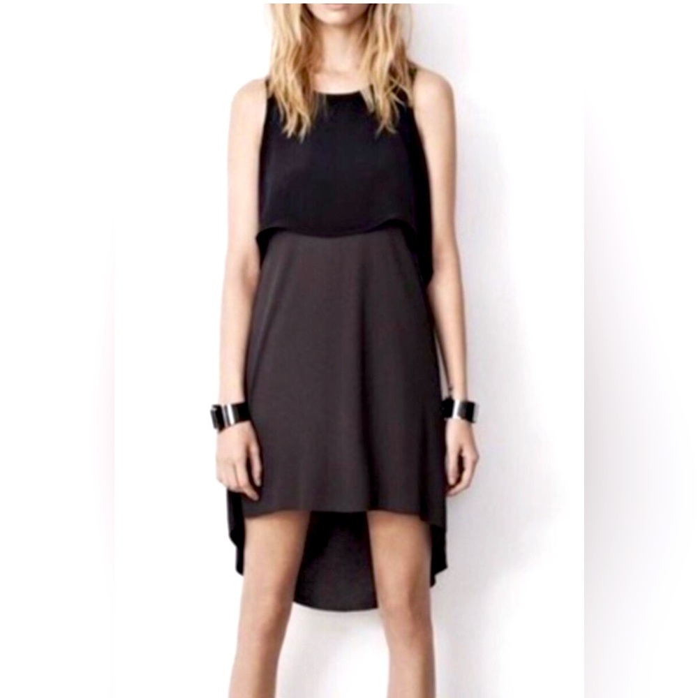 Vintage Allsaints Rubik Silk Blend Hi Low Black Grey Overlay Shift Dress